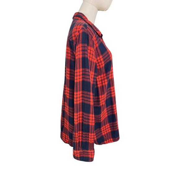 Gap Red Navy Double Cloth Plaid Polka Dot Boyfriend Shirt Heavyweight Cotton XL - Picture 3 of 7